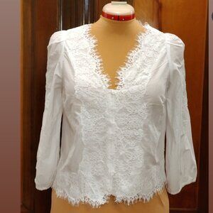 NWT Talbot's White Cotton Blouse with Lace and Embroidery, size Petite Medium